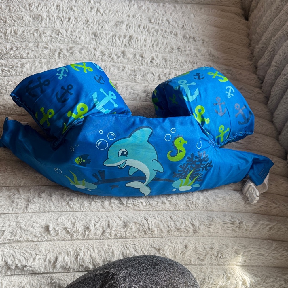 Coleman Blue & Green Kids Swim Float Jacket with Dolphin and Anchor Motif